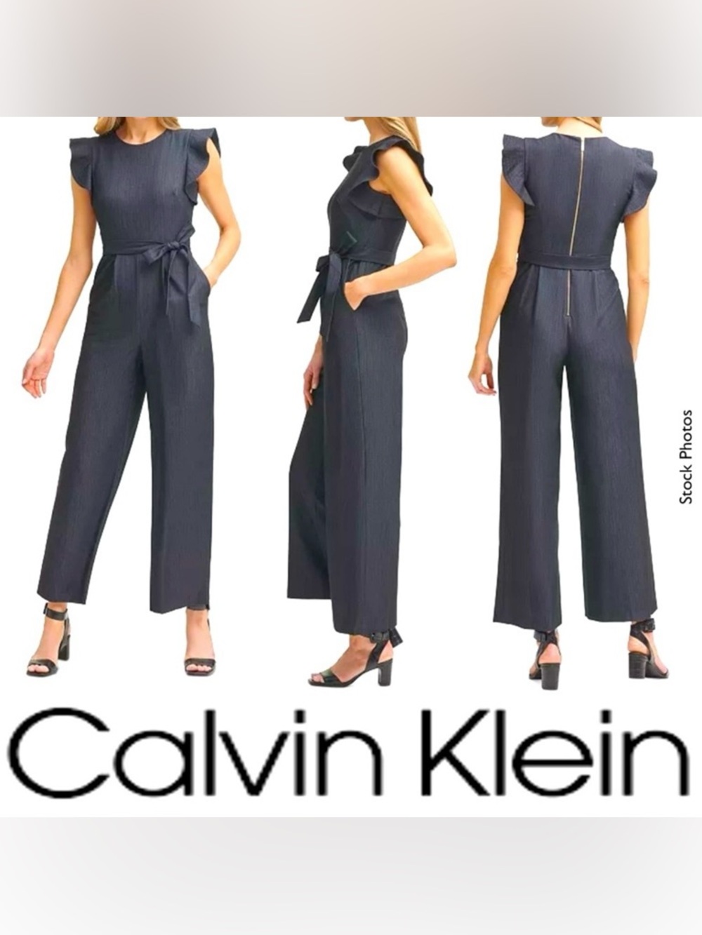 Calvin Klein Ruffle-Sleeve Chambray Jumpsuit (4)